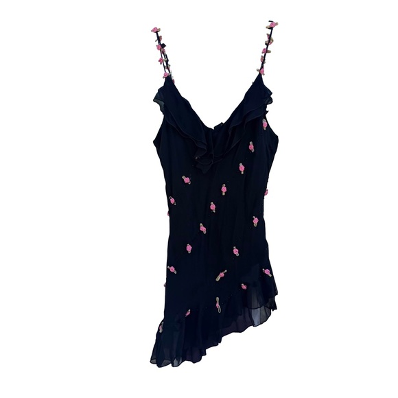 Ice Tops - vintage y2k 100% silk beaded top asymmetrical hem rose straps
